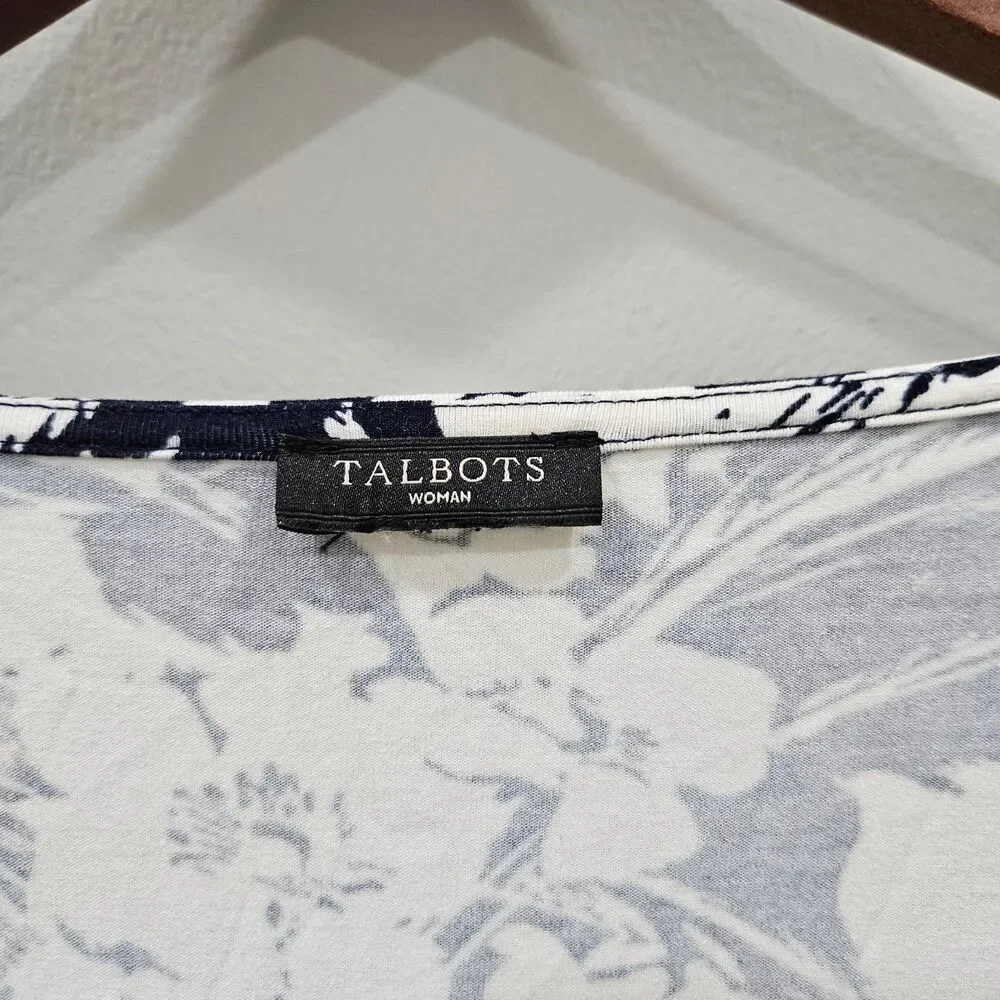 Talbots Womens Dark Floral Faux Wrap Top Black White 1X Whimsigoth Romantic Goth